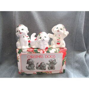 vintage hand painted christmas puppy dogs set of 3 still in box